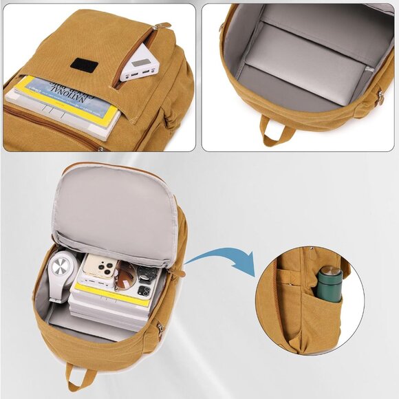 Canvas Backpack for Men Women Laptop Bag 15.6 inch Vintage Rucksack Casual Trave - Picture 5 of 6
